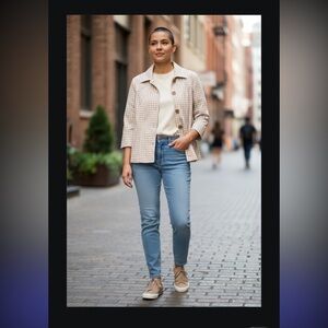 Joan Rivers Beige and White Checkered Blazer